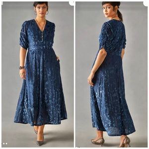 ANTHROPOLOGIE Hutch Puff-Sleeve Burnt Velvet Midi Dress Size 18W NWT